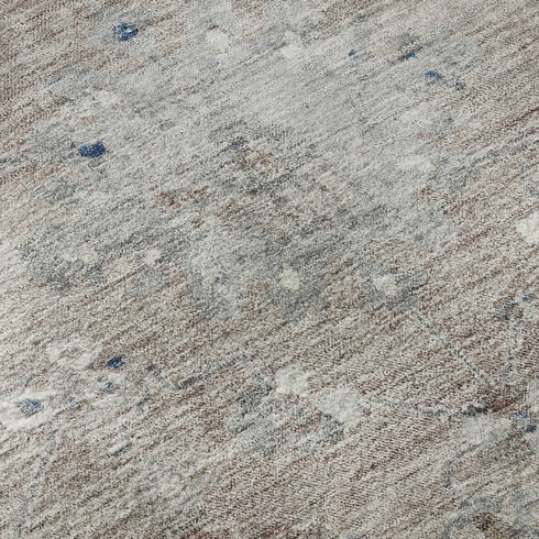 8' Taupe Blue And Beige Oriental Washable Area Rug With UV Protection