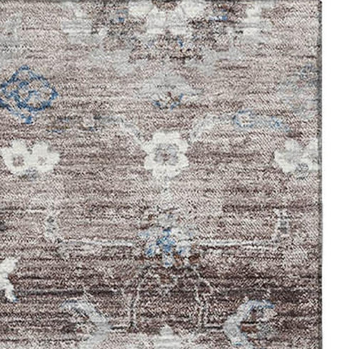 8' Taupe Blue And Beige Oriental Washable Area Rug With UV Protection