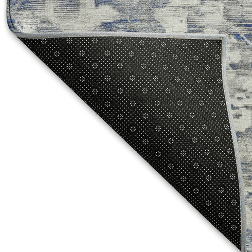 5' X 8' Blue Gray And Silver Floral Washable Area Rug With UV Protection