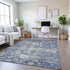 8' Blue Gray And Silver Floral Washable Area Rug With UV Protection
