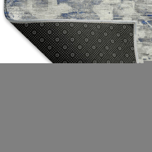 8' Blue Gray And Silver Floral Washable Area Rug With UV Protection