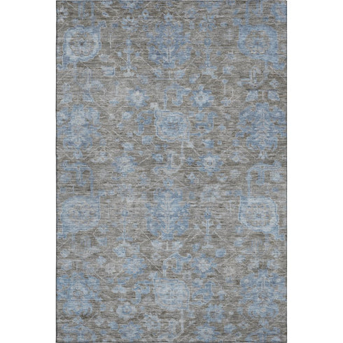 8' Gray And Blue Floral Washable Area Rug With UV Protection