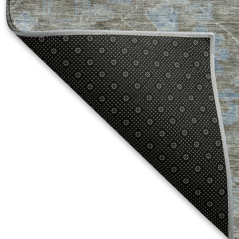 8' Gray And Blue Floral Washable Area Rug With UV Protection