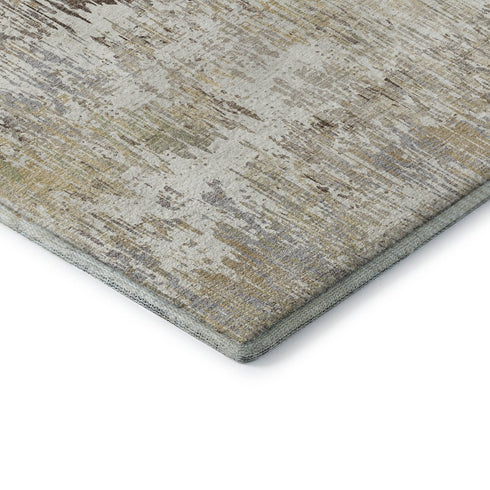 9' X 12' Ivory Beige And Brown Striped Washable Area Rug With UV Protection
