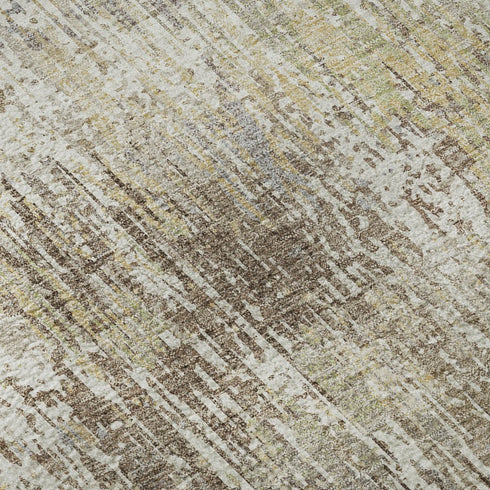 9' X 12' Ivory Beige And Brown Striped Washable Area Rug With UV Protection