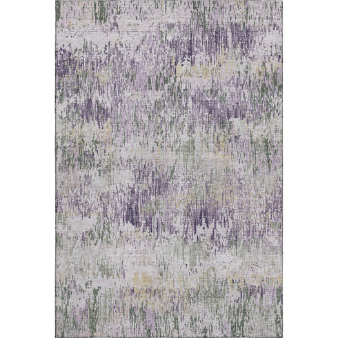 5' X 8' Lavender Ivory And Green Striped Washable Area Rug With UV Protection