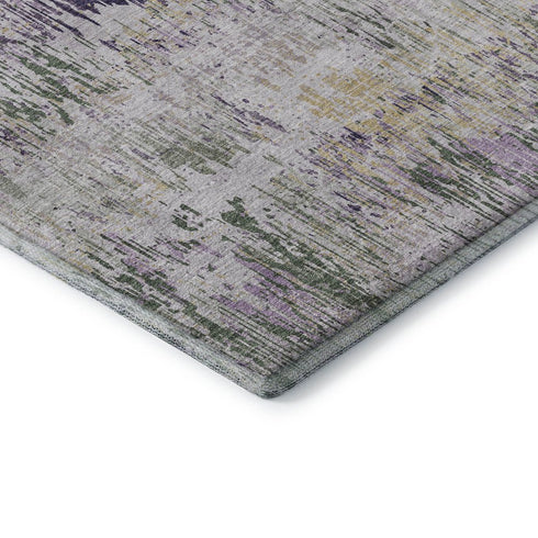 5' X 8' Lavender Ivory And Green Striped Washable Area Rug With UV Protection