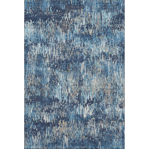8' Navy Blue Ivory And Gray Striped Washable Area Rug With UV Protection
