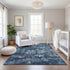8' Navy Blue Ivory And Gray Striped Washable Area Rug With UV Protection