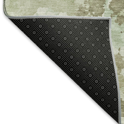 8' X 8' Artichoke Green Ivory And Sage Abstract Washable Round Rug With UV Protection