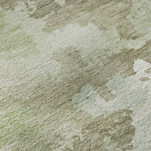 8' X 8' Artichoke Green Ivory And Sage Abstract Washable Round Rug With UV Protection
