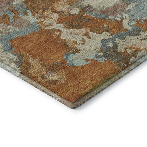 8' X 8' Copper Taupe And Orange Abstract Washable Round Rug With UV Protection