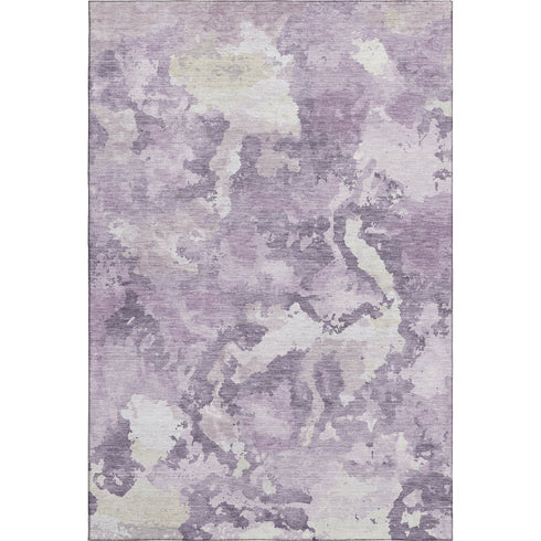 5' X 8' Lavender And Ivory Abstract Washable Area Rug With UV Protection