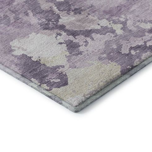 5' X 8' Lavender And Ivory Abstract Washable Area Rug With UV Protection