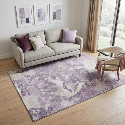 5' X 8' Lavender And Ivory Abstract Washable Area Rug With UV Protection