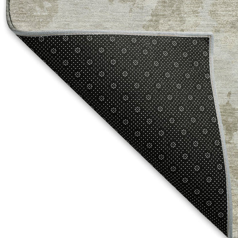 8' Taupe Gray And Silver Abstract Washable Area Rug With UV Protection