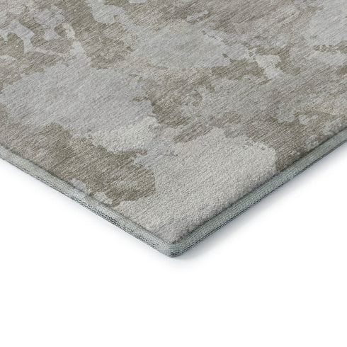8' Taupe Gray And Silver Abstract Washable Area Rug With UV Protection