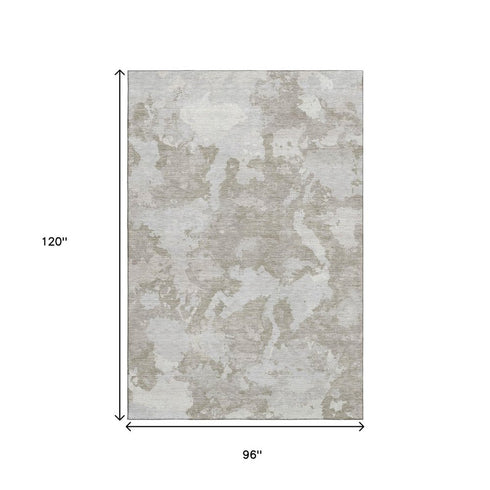 8' Taupe Gray And Silver Abstract Washable Area Rug With UV Protection