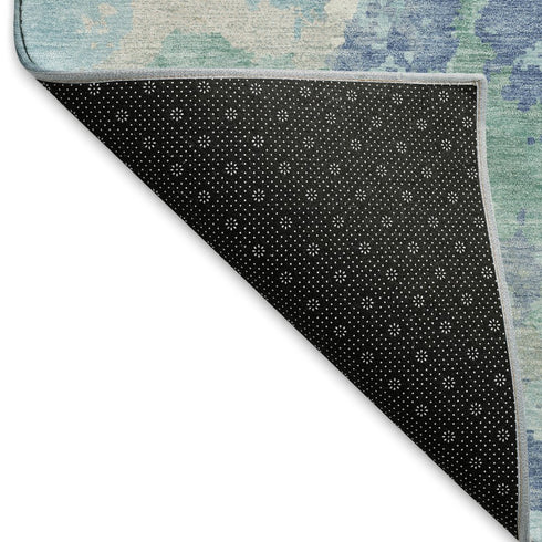 5' X 8' Pale Aqua Ivory And Gray Abstract Washable Area Rug With UV Protection