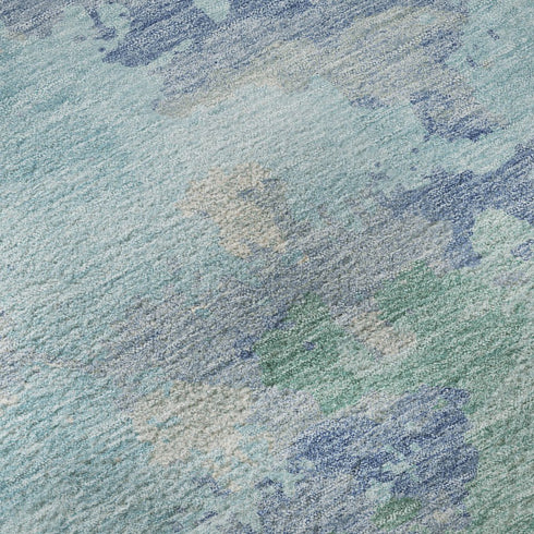5' X 8' Pale Aqua Ivory And Gray Abstract Washable Area Rug With UV Protection