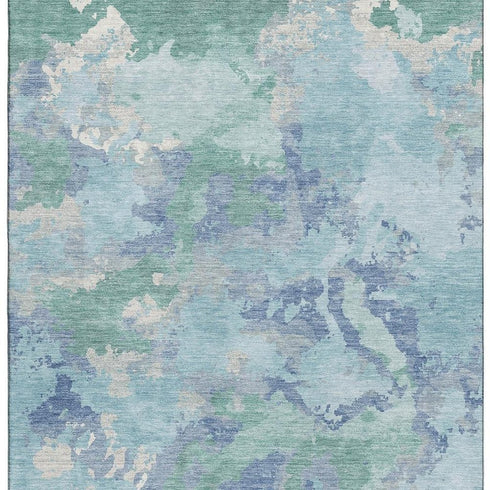 5' X 8' Pale Aqua Ivory And Gray Abstract Washable Area Rug With UV Protection