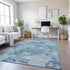 8' Pale Aqua Ivory And Gray Abstract Washable Area Rug With UV Protection