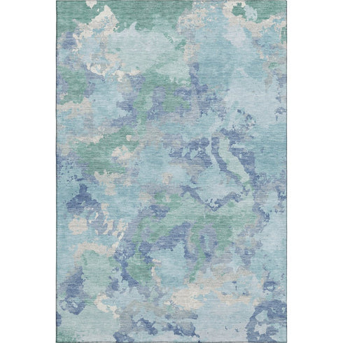 8' Pale Aqua Ivory And Gray Abstract Washable Area Rug With UV Protection
