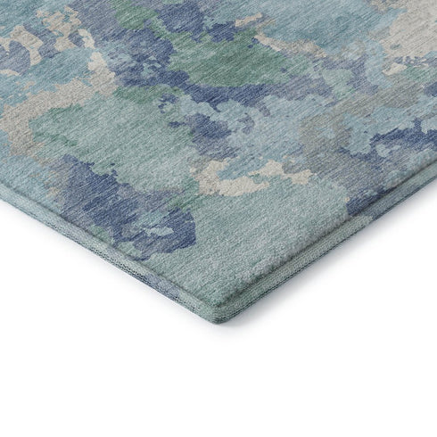 8' Pale Aqua Ivory And Gray Abstract Washable Area Rug With UV Protection