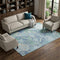 8' Pale Aqua Ivory And Gray Abstract Washable Area Rug With UV Protection