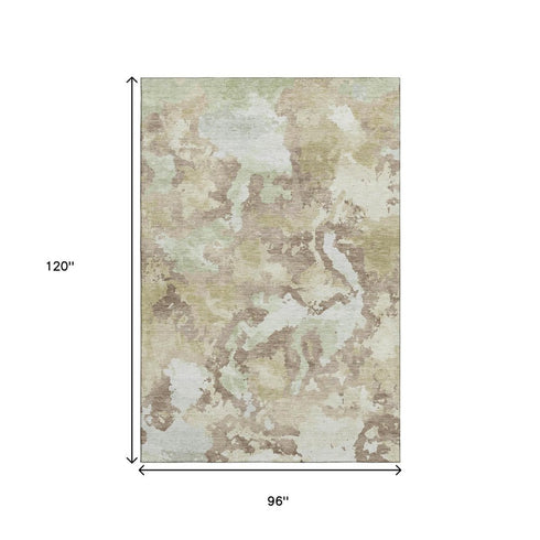 8' Taupe Ivory And Beige Abstract Washable Area Rug With UV Protection