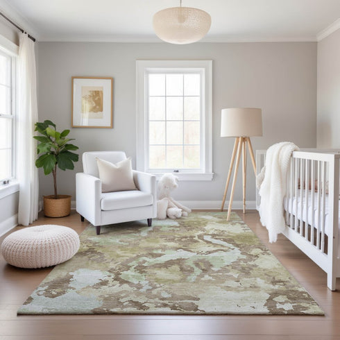 8' Taupe Ivory And Beige Abstract Washable Area Rug With UV Protection
