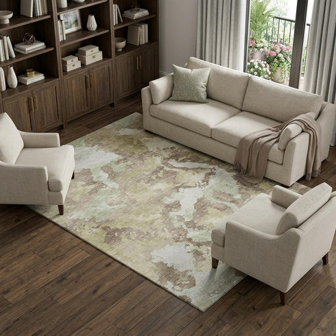 8' Taupe Ivory And Beige Abstract Washable Area Rug With UV Protection