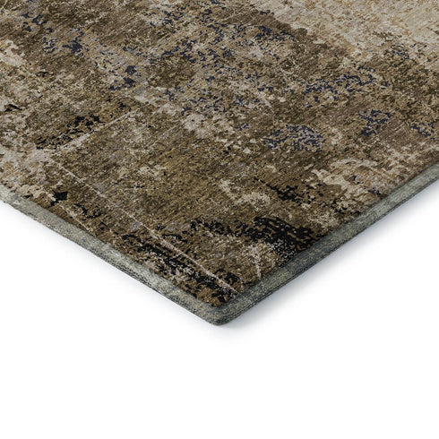 5' X 8' Khaki Beige And Charcoal Abstract Washable Area Rug With UV Protection