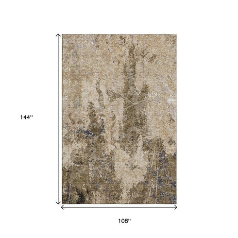 9' X 12' Khaki Beige And Charcoal Abstract Washable Area Rug With UV Protection