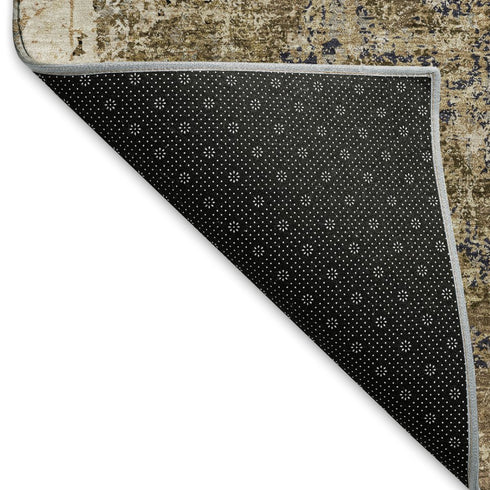 9' X 12' Khaki Beige And Charcoal Abstract Washable Area Rug With UV Protection