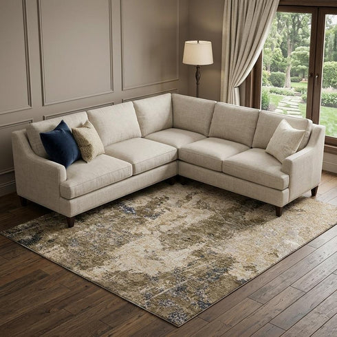 9' X 12' Khaki Beige And Charcoal Abstract Washable Area Rug With UV Protection