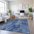 8' Navy Blue And Lime Green Abstract Washable Area Rug With UV Protection
