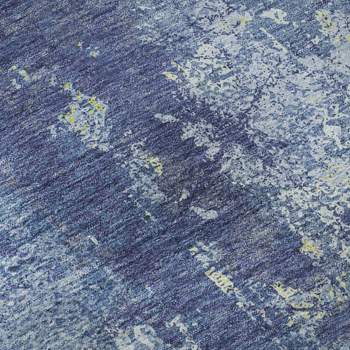 8' Navy Blue And Lime Green Abstract Washable Area Rug With UV Protection
