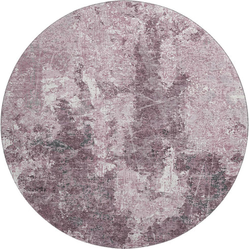 8' X 8' Pink Charcoal And Ivory Abstract Washable Round Rug With UV Protection