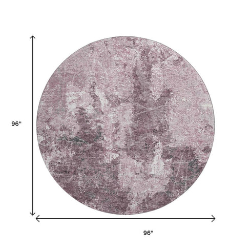 8' X 8' Pink Charcoal And Ivory Abstract Washable Round Rug With UV Protection