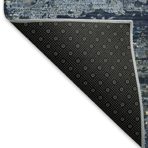 5' X 8' Blue Ivory And Gray Abstract Washable Area Rug With UV Protection
