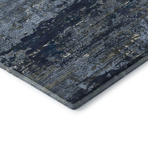 5' X 8' Blue Ivory And Gray Abstract Washable Area Rug With UV Protection