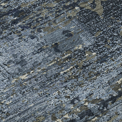 5' X 8' Blue Ivory And Gray Abstract Washable Area Rug With UV Protection