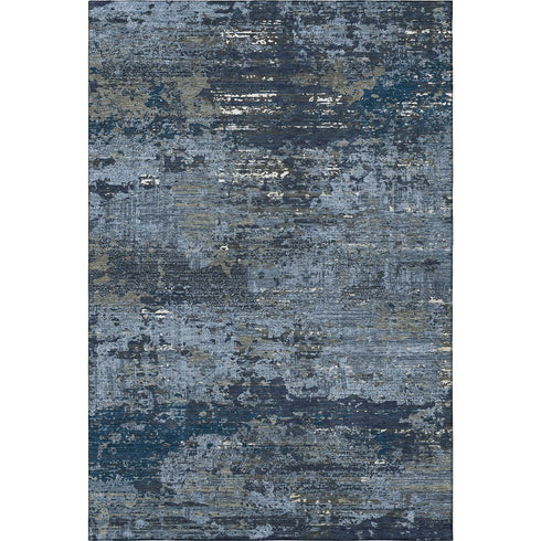 5' X 8' Blue Ivory And Gray Abstract Washable Area Rug With UV Protection