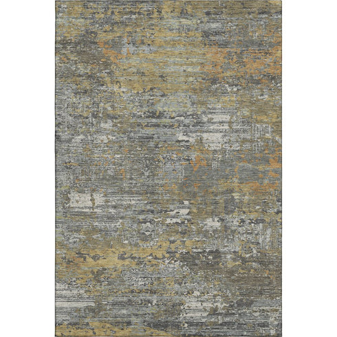 5' X 8' Gold Gray And Silver Abstract Washable Area Rug With UV Protection