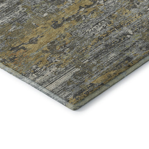 5' X 8' Gold Gray And Silver Abstract Washable Area Rug With UV Protection