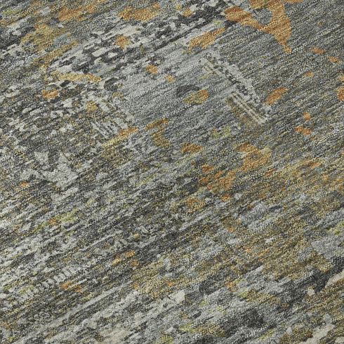5' X 8' Gold Gray And Silver Abstract Washable Area Rug With UV Protection