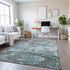 9' X 12' Pale Aqua Ivory And Gray Abstract Washable Area Rug With UV Protection