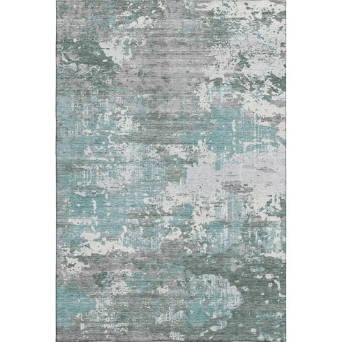 9' X 12' Pale Aqua Ivory And Gray Abstract Washable Area Rug With UV Protection