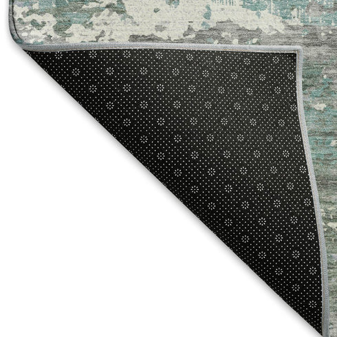9' X 12' Pale Aqua Ivory And Gray Abstract Washable Area Rug With UV Protection
